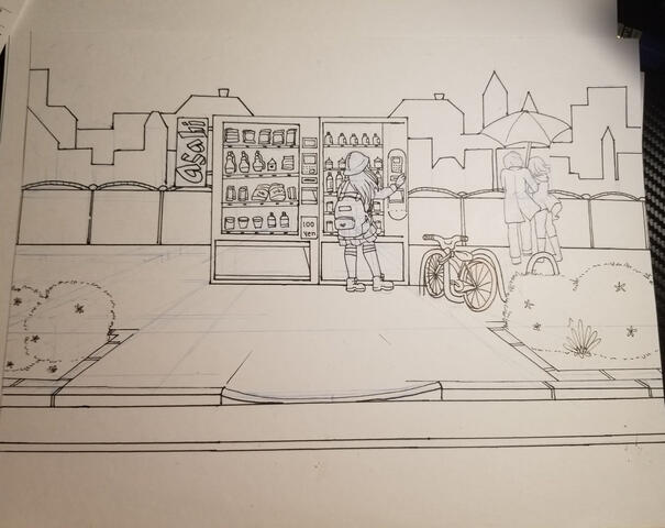 Vending in the rain(line art only)